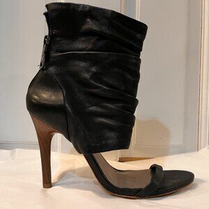 BCBG Max Azria Black Leather Open Toe Bootie Heels